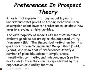Preferences In Prospect Theory