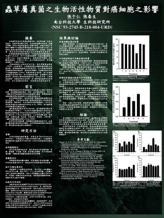 蟲草屬真菌之生物活性物質對癌細胞之影響 張于仁 張春生 南台科技大學 生科技研究所 (NSC 93-2745-B-218-004-URD)