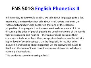 ENS 501G English Phonetics II