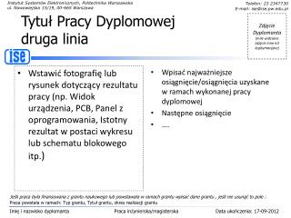 Tytuł Pracy Dyplomowej druga linia