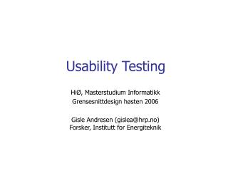 Usability Testing