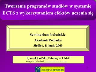 Tworzenie programów studiów w systemie ECTS z wykorzystaniem efektów uczenia się