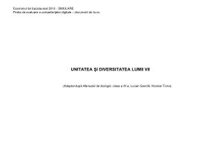 UNITATEA ŞI DIVERSITATEA LUMII VII