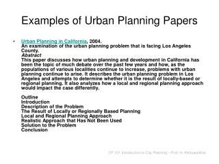 Examples of Urban Planning Papers