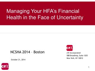 Managing Your HFA’s Financial Health in the Face of Uncertainty