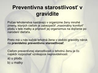 Preventívna starostlivosť v gravidite