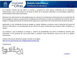 Boletín Informativo Certificación de Indicadores
