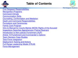 Table of Contents