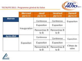 TEC’AUTO 2011 : Programme général du Salon