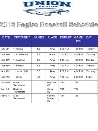 2013 Eagles Baseball Schedule