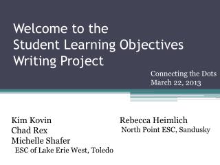Welcome to the Student Learning Objectives Writing Project