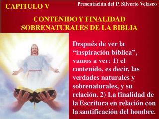 CAPITULO V CONTENIDO Y FINALIDAD SOBRENATURALES DE LA BIBLIA