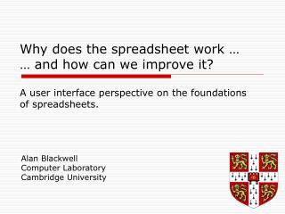 Alan Blackwell Computer Laboratory Cambridge University