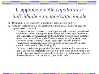 L’approccio delle capabilities: individuale e sociale/istituzionale