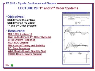 Objectives: Stability and the s -Plane Stability of an RC Circuit 1 st and 2 nd Order Systems