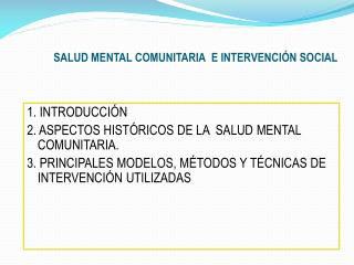 SALUD MENTAL COMUNITARIA E INTERVENCIÓN SOCIAL