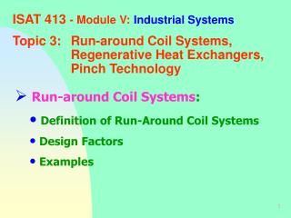 Run-around Coil Systems : Definition of Run-Around Coil Systems Design Factors Examples