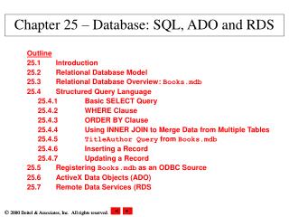 Chapter 25 – Database: SQL, ADO and RDS