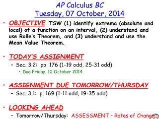 AP Calculus BC Tuesday , 07 October, 2014