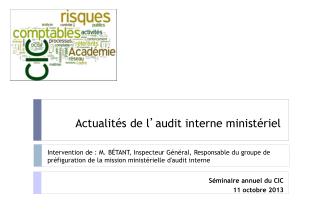 Actualités de l ’ audit interne ministériel