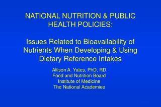 NATIONAL NUTRITION &amp; PUBLIC HEALTH POLICIES: