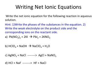 Writing Net Ionic Equations