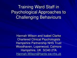 Training Ward Staff in Psychological Approaches to Challenging Behaviours