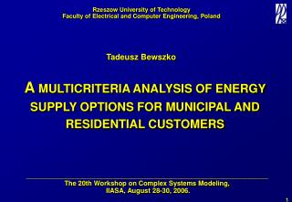 A MULTICRITERIA ANALYSIS OF ENERGY SUPPLY OPTIONS FOR MUNICIPAL AND RESIDENTIAL CUSTOMERS