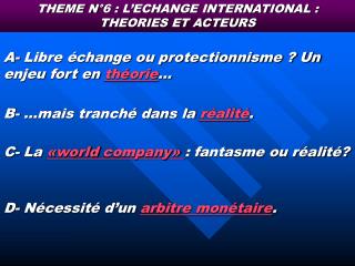 THEME N°6 : L’ECHANGE INTERNATIONAL : THEORIES ET ACTEURS