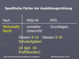 Spezifische Fächer der Ausbildungsrichtung