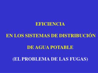 EFICIENCIA EN LOS SISTEMAS DE DISTRIBUCIÓN DE AGUA POTABLE (EL PROBLEMA DE LAS FUGAS)