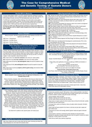 The Case for Comprehensive Medical and Genetic Testing of Gamete Donors Donor Sibling Registry