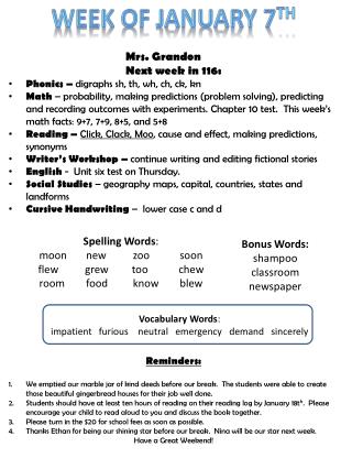 Week of January 7 th