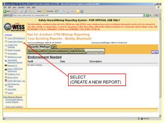 SELECT (CREATE A NEW REPORT)