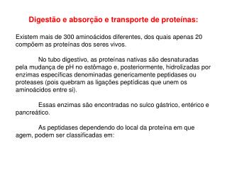 Digestão e absorção e transporte de proteínas: