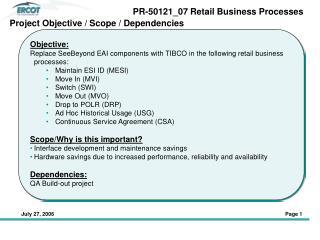 Objective: Replace SeeBeyond EAI components with TIBCO in the following retail business processes: