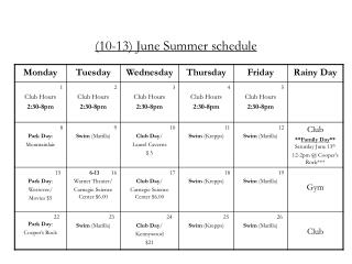 (10-13) June Summer schedule