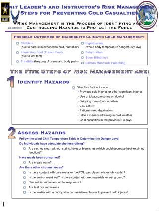 Unit Leader’s and Instructor’s Risk Management Steps for Preventing Cold Casualties