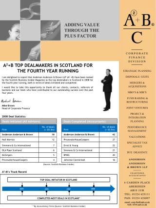 A 2 +B TOP DEALMAKERS IN SCOTLAND FOR THE FOURTH YEAR RUNNING