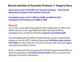 Recent activities of Associate Professor T. Gregory Stacy