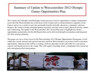 Summary of Update to Worcestershire 2012 Olympic Games Opportunities Plan