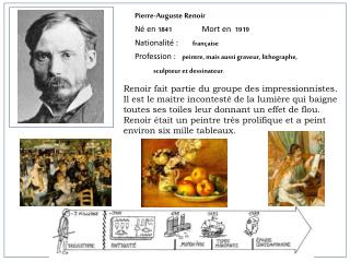 Pierre-Auguste Renoir Né en 1841 Mort en 1919 Nationalité : française