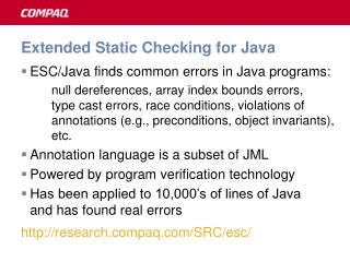 Extended Static Checking for Java