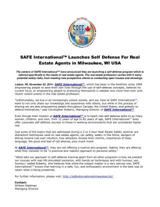 SAFE International™ Launches Self Defense For Real Estate Ag