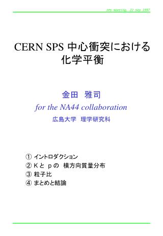CERN SPS 中心衝突における 化学平衡