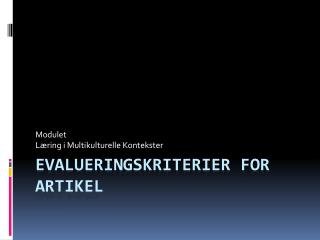 Evalueringskriterier for artikel