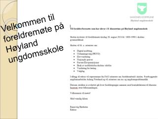 Velkommen til foreldremøte på Høyland ungdomsskole