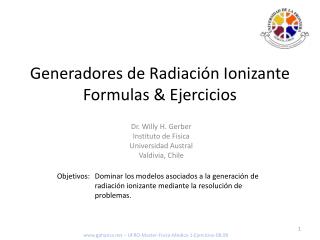 Generadores de Radiación Ionizante Formulas &amp; Ejercicios