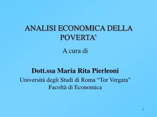 ANALISI ECONOMICA DELLA POVERTA’