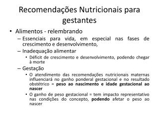 Recomendações Nutricionais para gestantes